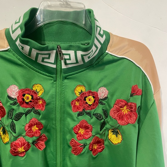 green Reason tracksuit jacket  floral patches and a Greek key pattern size XL - Picture 5 of 11